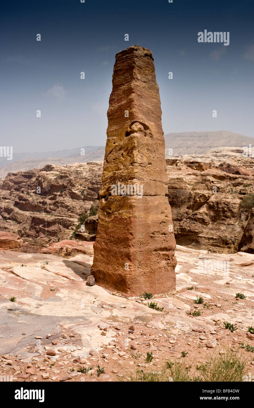 Obelisk columns near the high place of sacrifice, Petra, Jordan Stock Photo