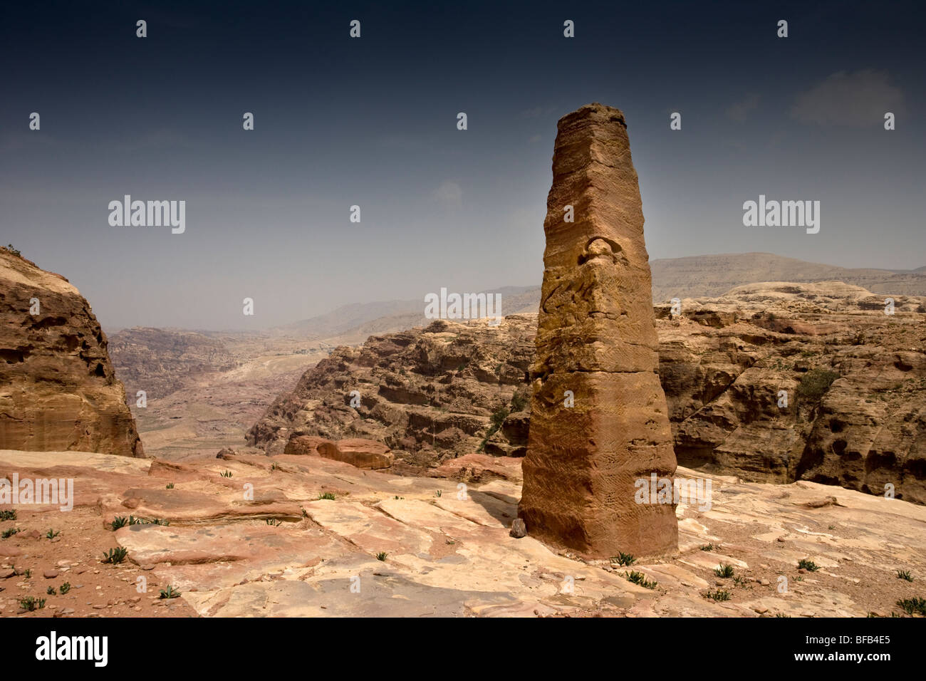 Obelisk columns near the high place of sacrifice, Petra, Jordan Stock Photo