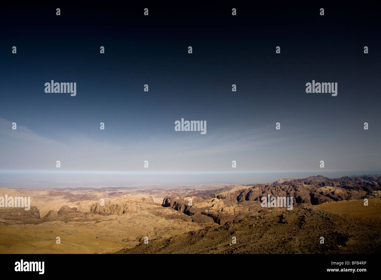View over the mountains of Petra and Wadi Araba, Jordan Stock Photo