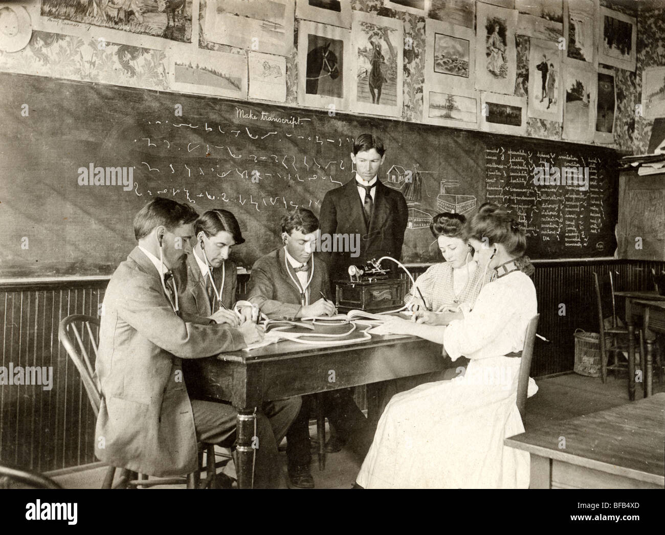 College Students Studying Dictation & Shorthand Stock Photo
