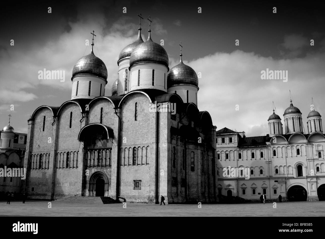 Black and White of The Cathedral of Dormition or Assumption, Kremlin, Russia Stock Photo