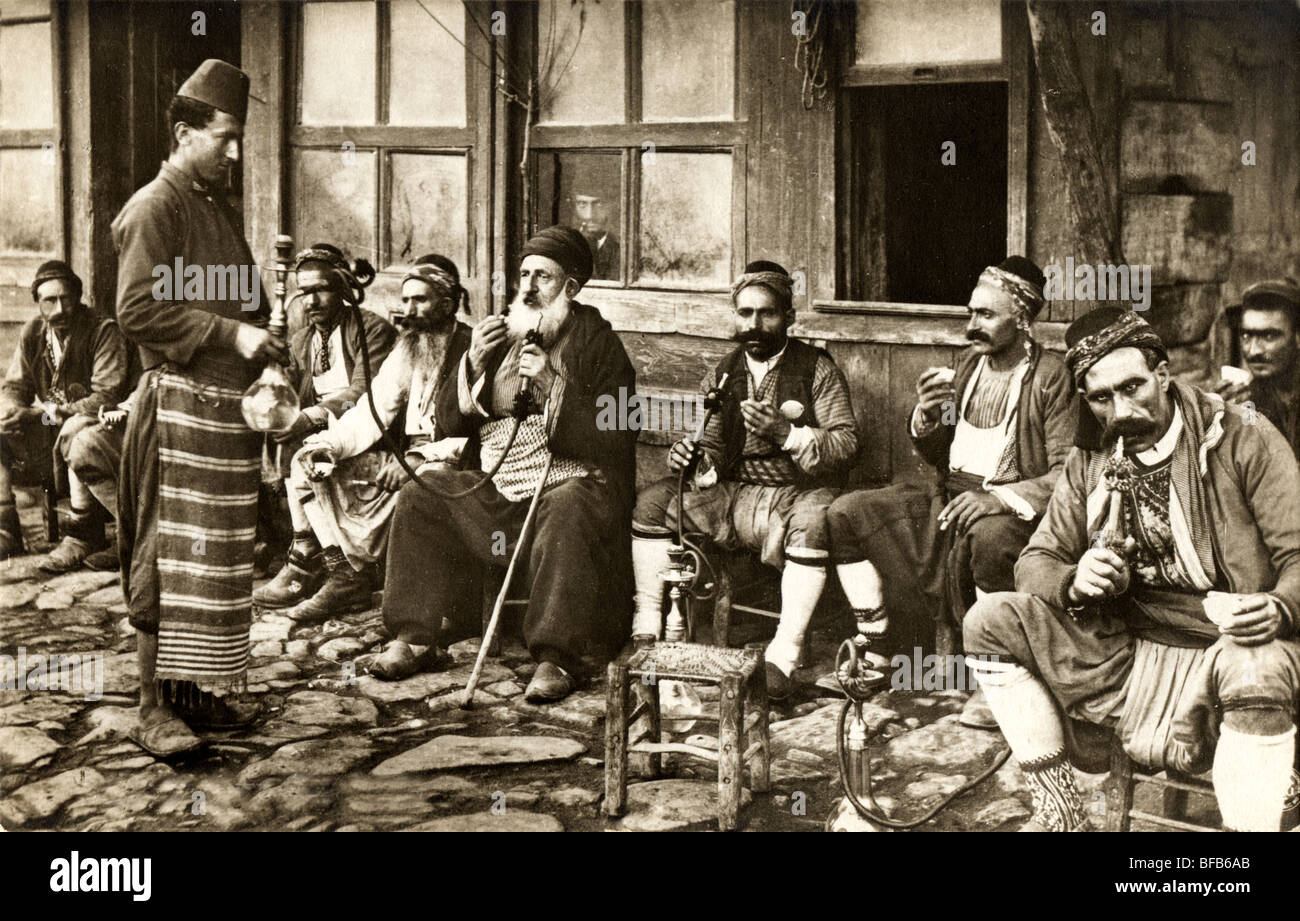 Patrons at Turkish Café in Constantinople Stock Photo