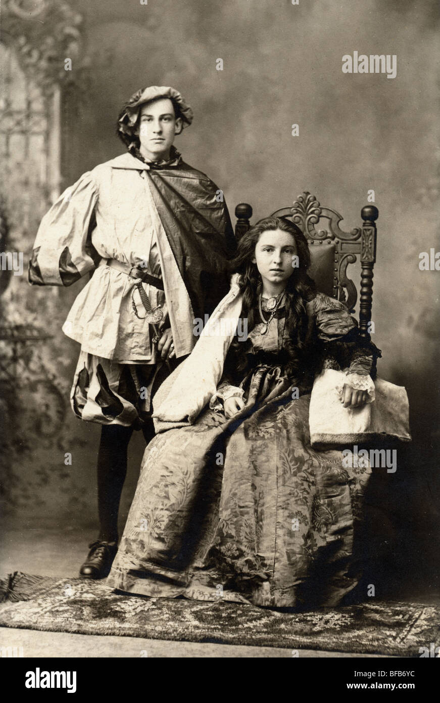 Youths Dressed as Renaissance Courtiers Stock Photo