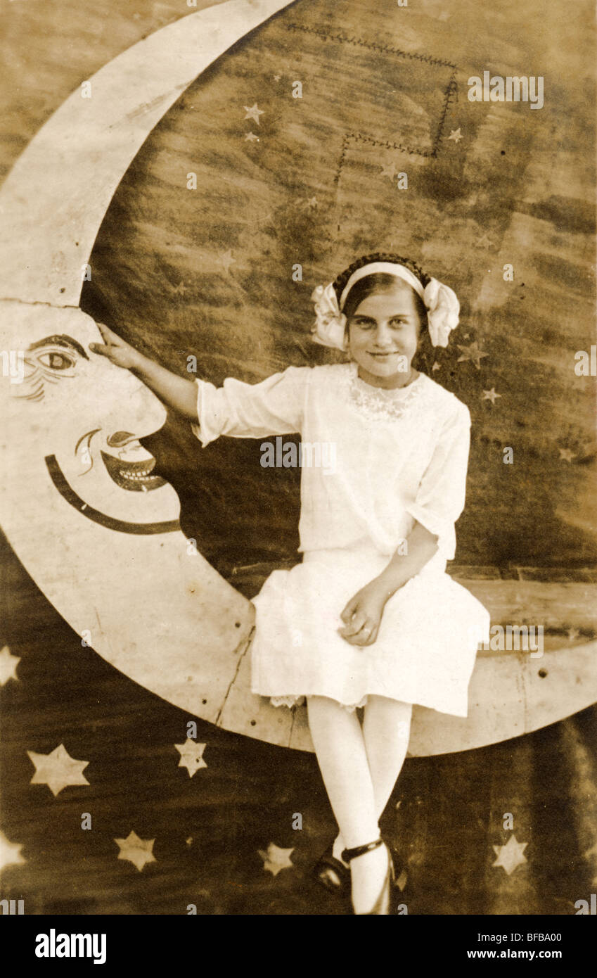 Irma Hanson Perching on Paper Moon Photographer's Prop Stock Photo