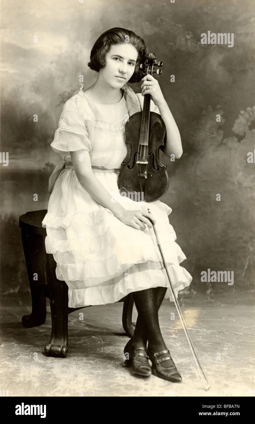 Teenage Girl Musician with Violin Stock Photo