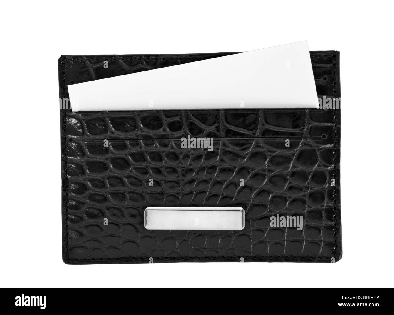 Leather black business card holder on white Stock Photo Alamy