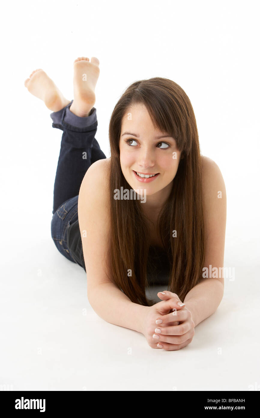 Studio Portrait Of Teenage Girl On White Background Stock Photo - Alamy