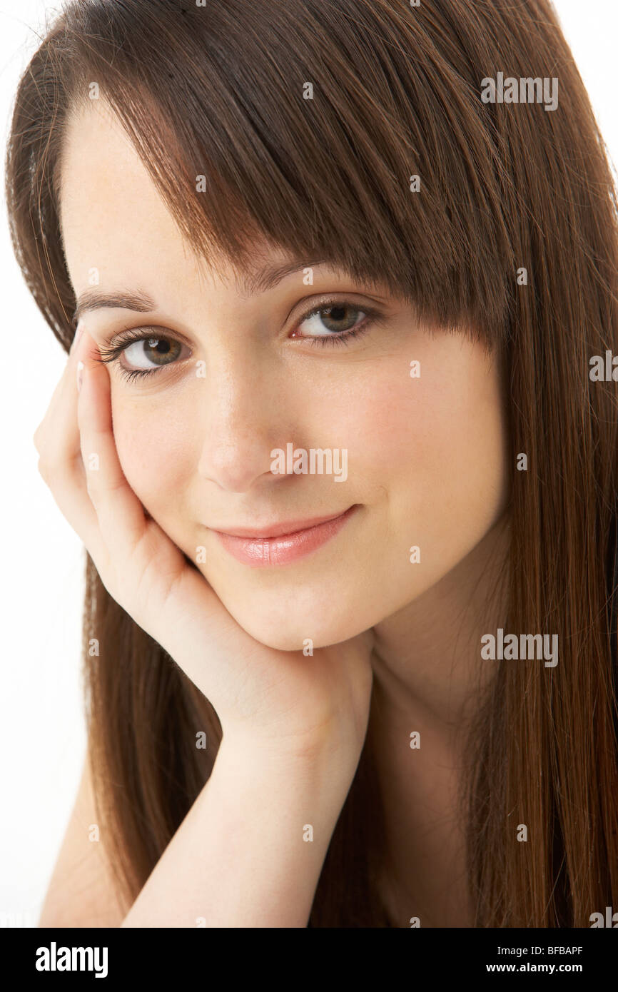 Studio Portrait Of Teenage Girl On White Background Stock Photo - Alamy