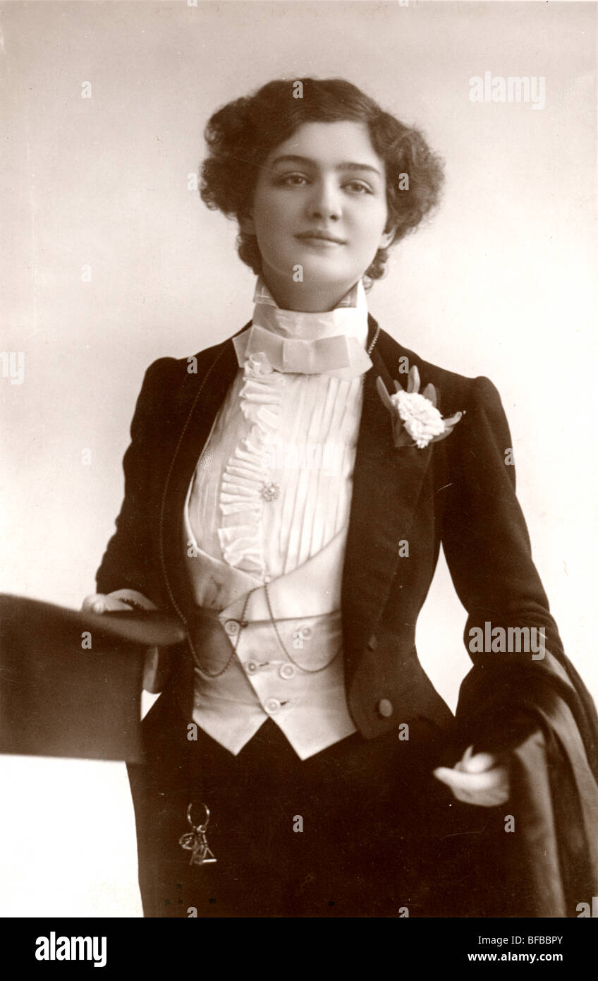 Lily Elsie Cross Dressing in Tuxedo Stock Photo