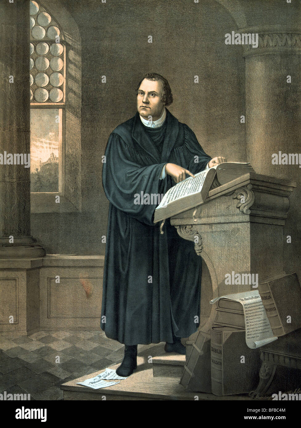Portrait print of Martin Luther - Luther (1483 - 1546) was a key figure in the Protestant Reformation. Stock Photo