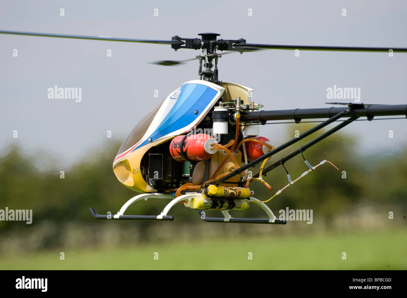 Close up detail of a Jet turbine radio control helicopter in flight. Stock Photo
