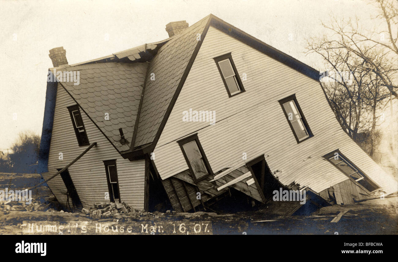 House Collapsed From Flood Damage Stock Photo