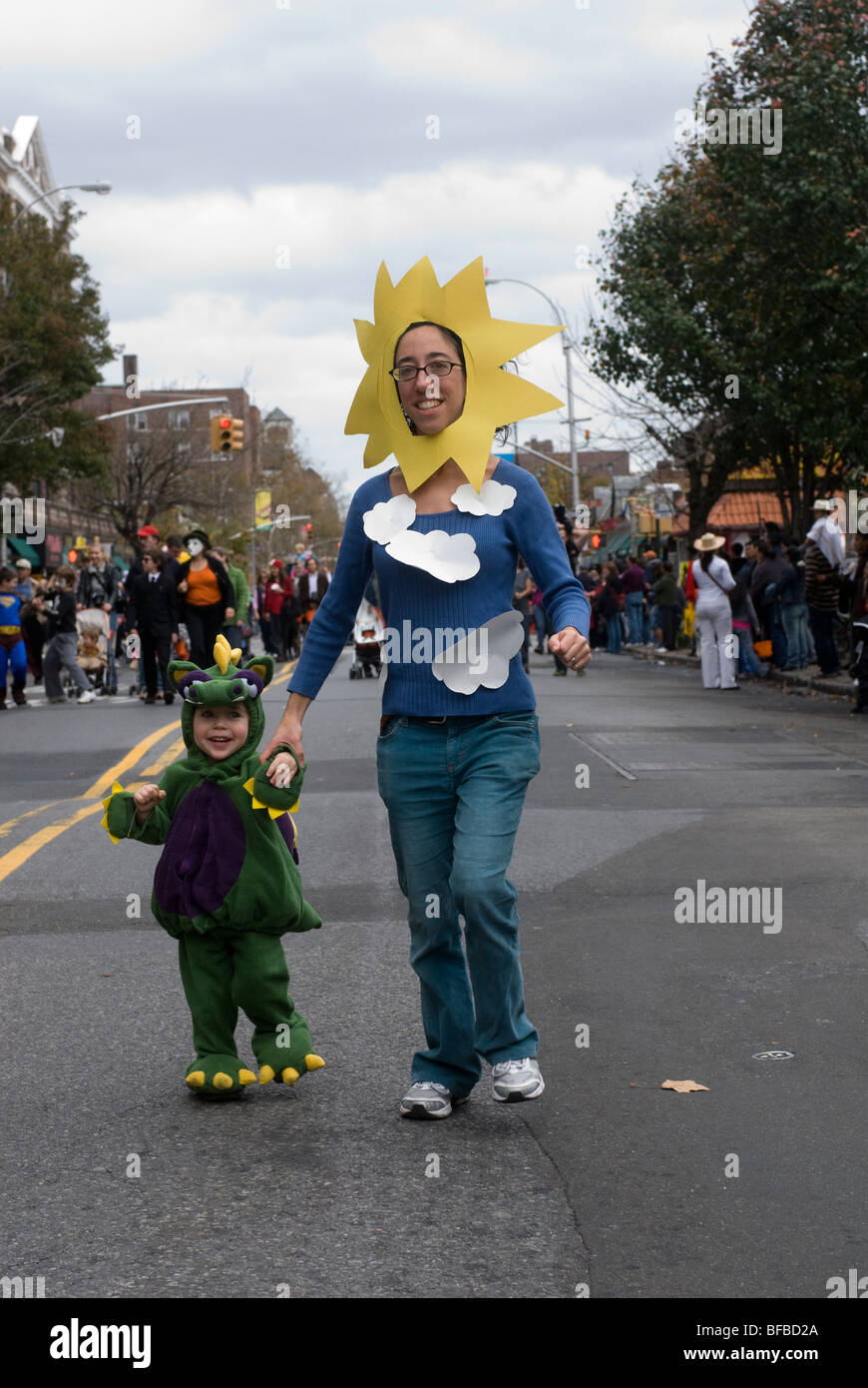 Families come out to celebrate Halloween at the 20th Annual Jackson Heights Halloween Parade in Queens in New York Stock Photo