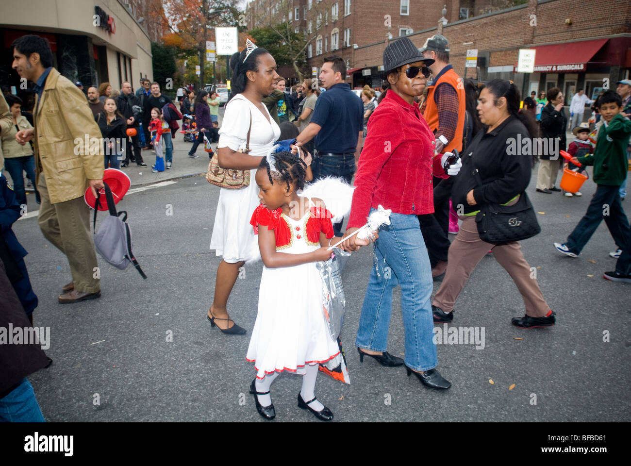 Families come out to celebrate Halloween at the 20th Annual Jackson Heights Halloween Parade in Queens in New York Stock Photo