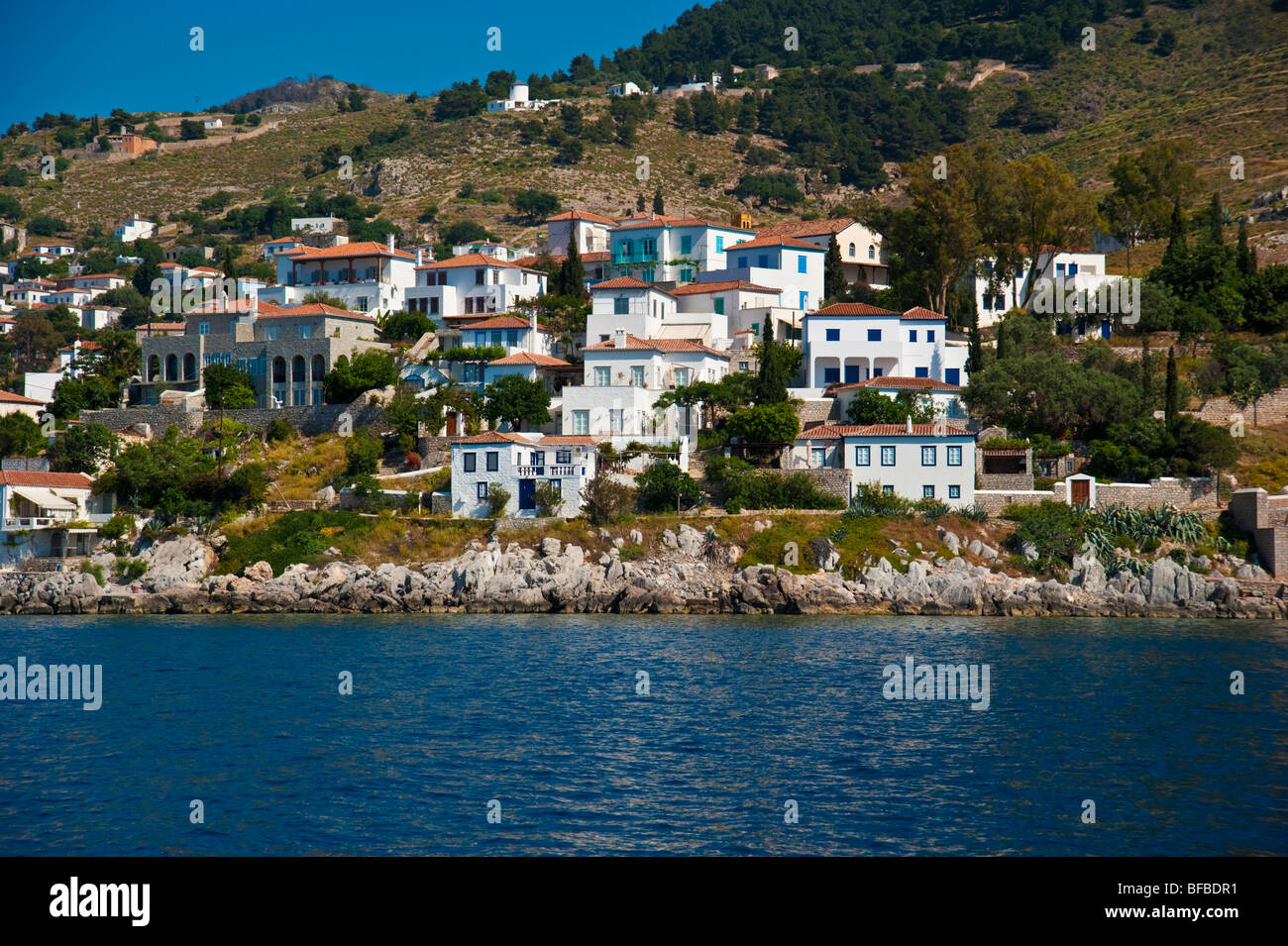 Coastline with houses at Hydra island, Greece Stock Photo Alamy