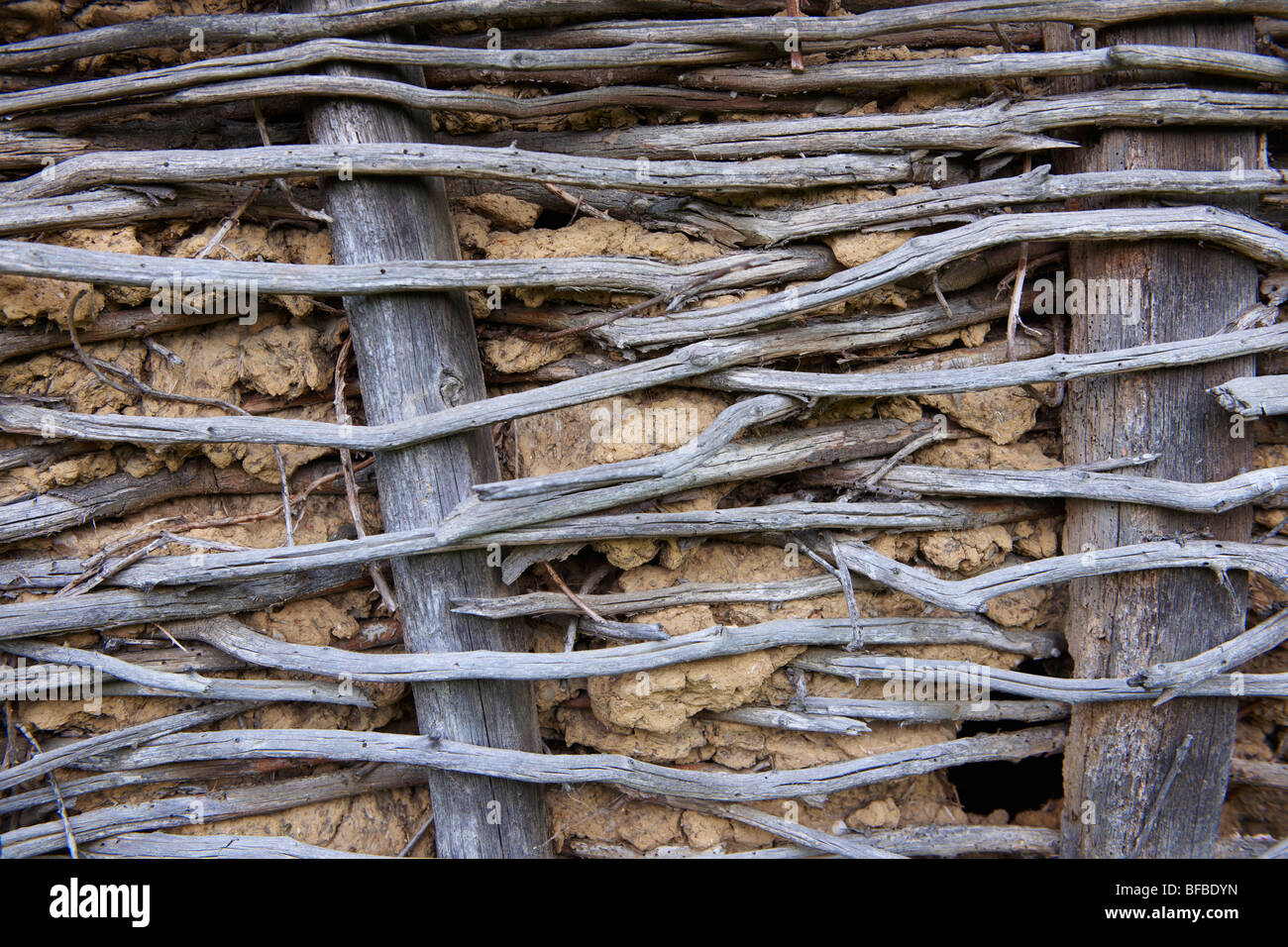 Urban textures - wattle and mud wall . Stock Photo
