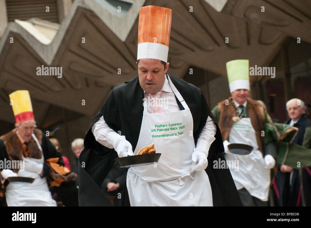 Worshipful Company of Poulters Pancake Race in Guildhall Yard, City of