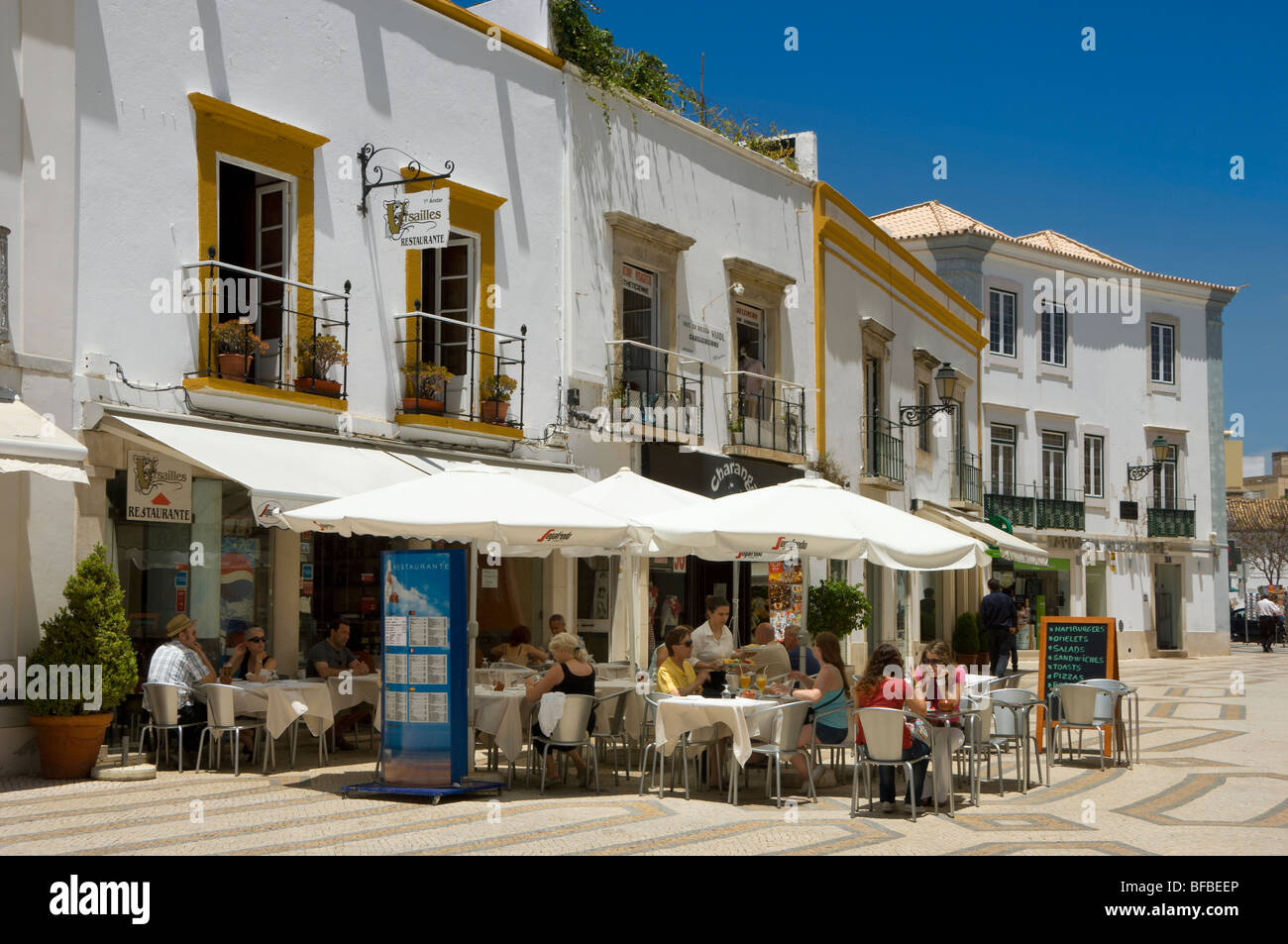 Portugal, the Algarve, street restaurant, Rua Ivens, in Faro Stock