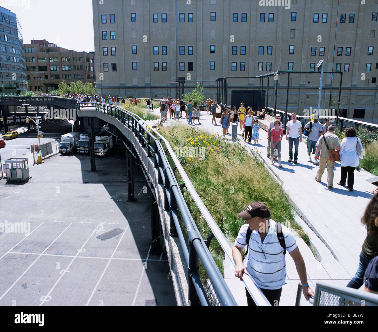 View of the High Line, New York City - a disused elevated railway line converted into a new park and footpath route Stock Photo