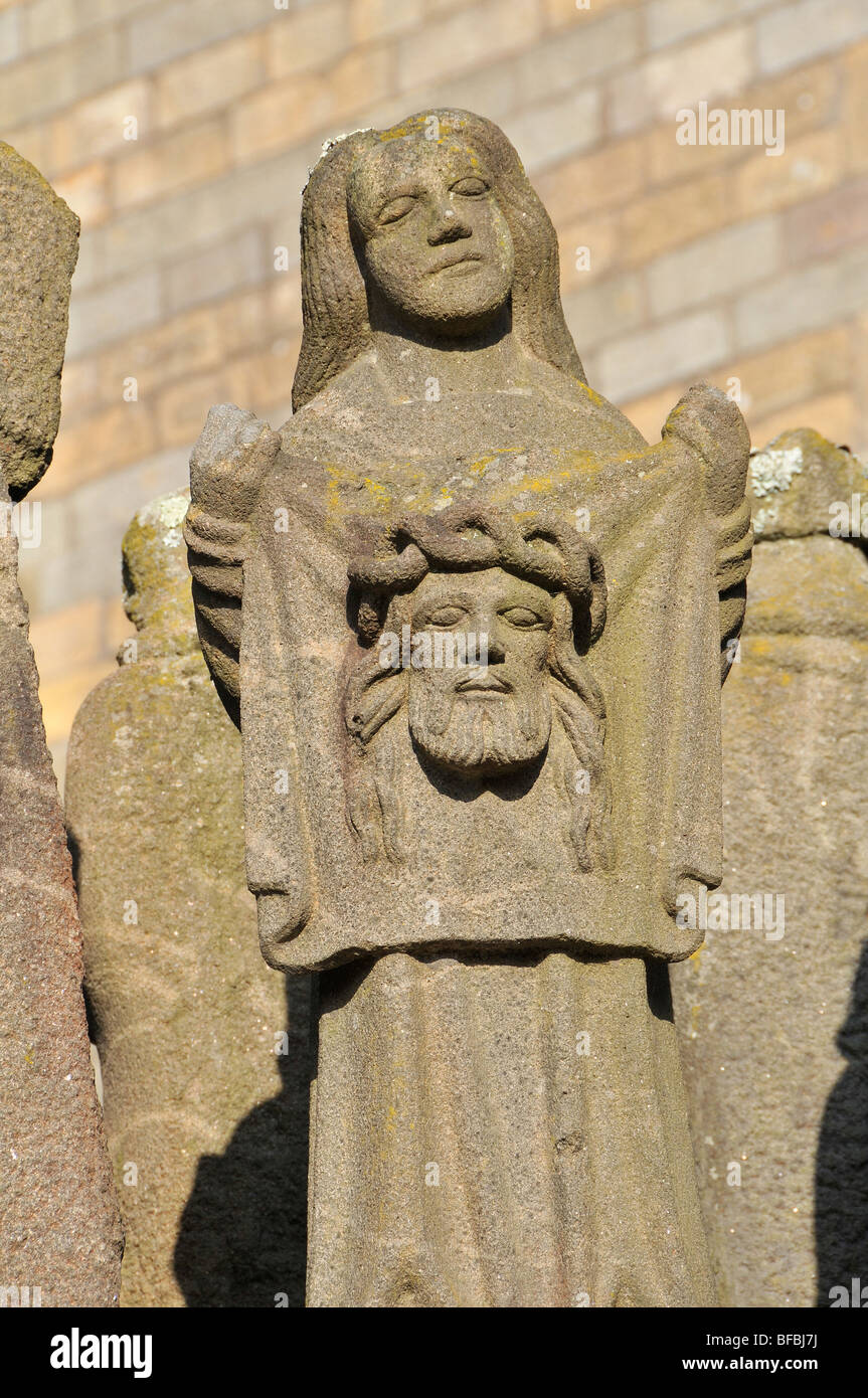 details of wayside cross, Plougastel, Finistere, Brittany, France Stock Photo