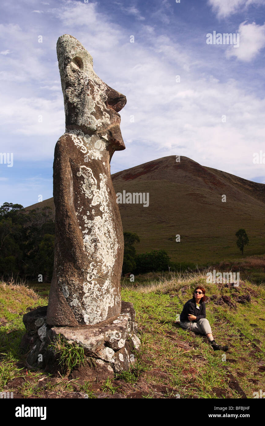 Giant moai statue stand erect in the Ahu Huri a Hurenga, Easter Island