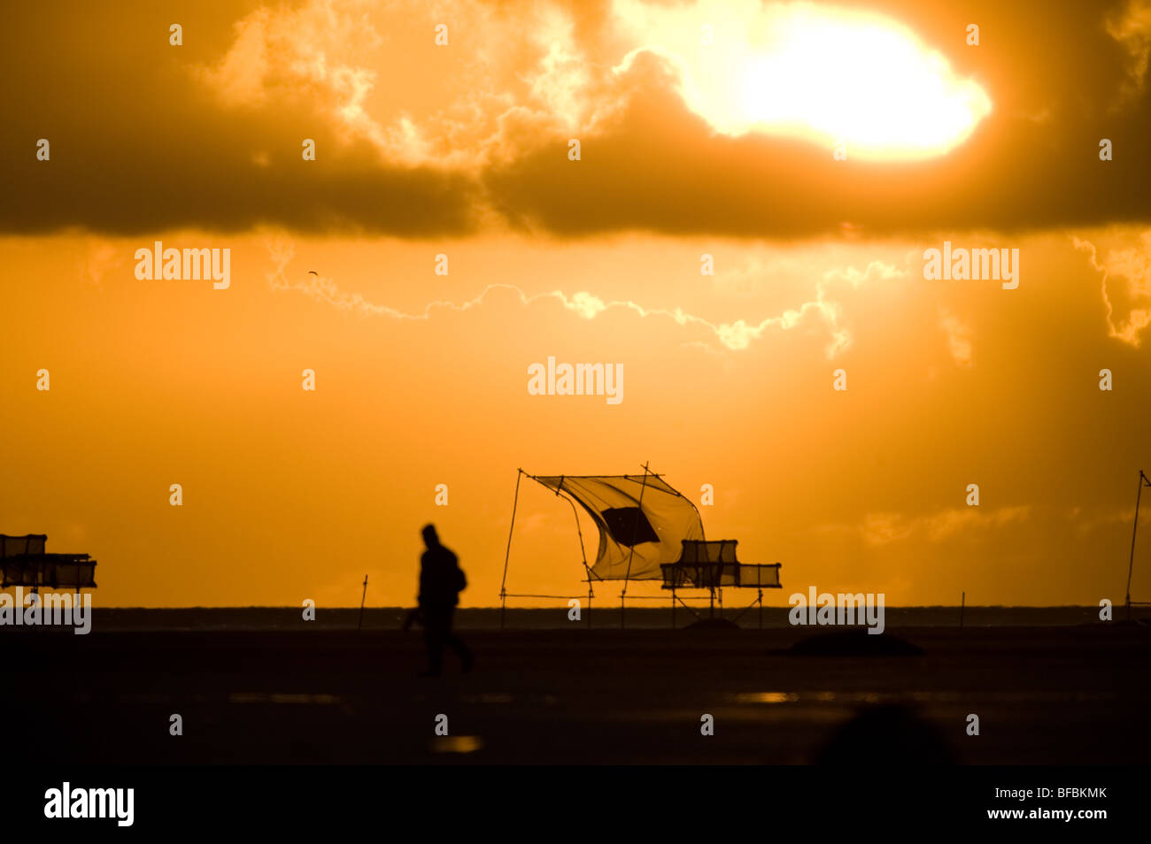 Donna Nook at Sunrise, showing bombing and aerial gunnery targets. Stock Photo