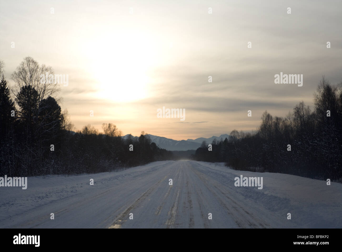 On the road. The road between the Irkutsk and Ulan-Ude near lake Baikal. Stock Photo