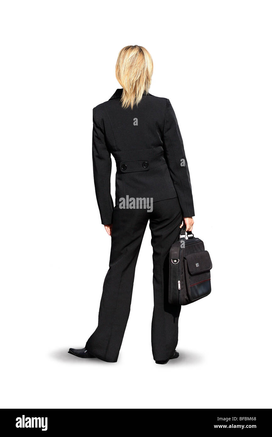 Blond woman holding briefcase Stock Photo Alamy