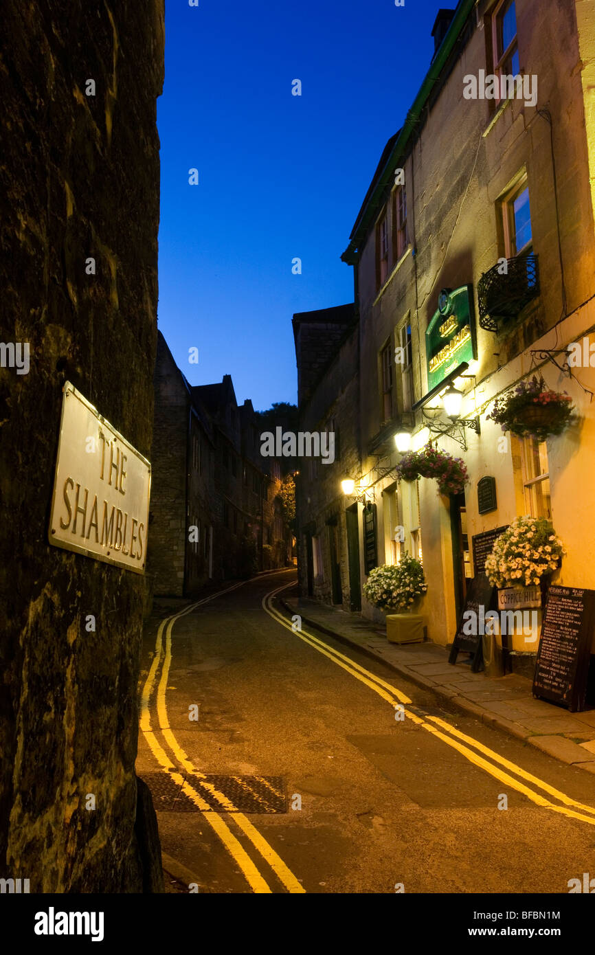 Coppice Hill and the Kings Arms Pub in BradfordonAvon at night Stock
