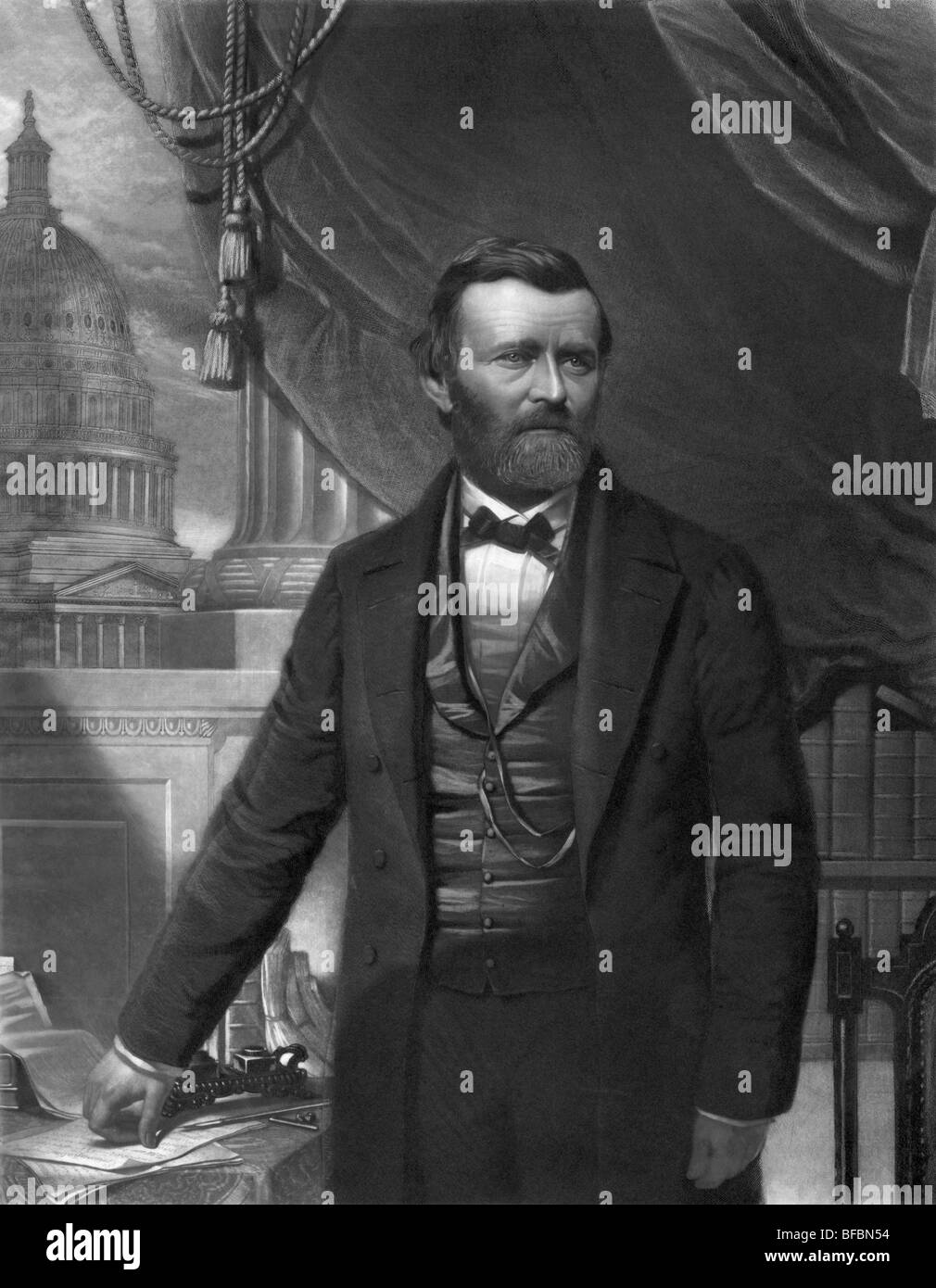 Portrait engraving circa 1868 of Ulysses S Grant - Grant (1822 - 1885) was the 18th US President (1869 to 1877). Stock Photo