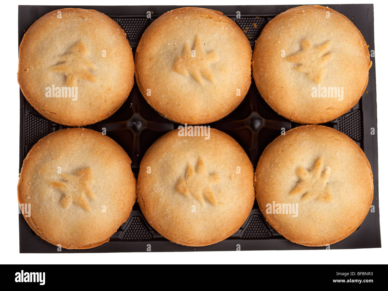 plastic tray of six mass produced mince pies Stock Photo