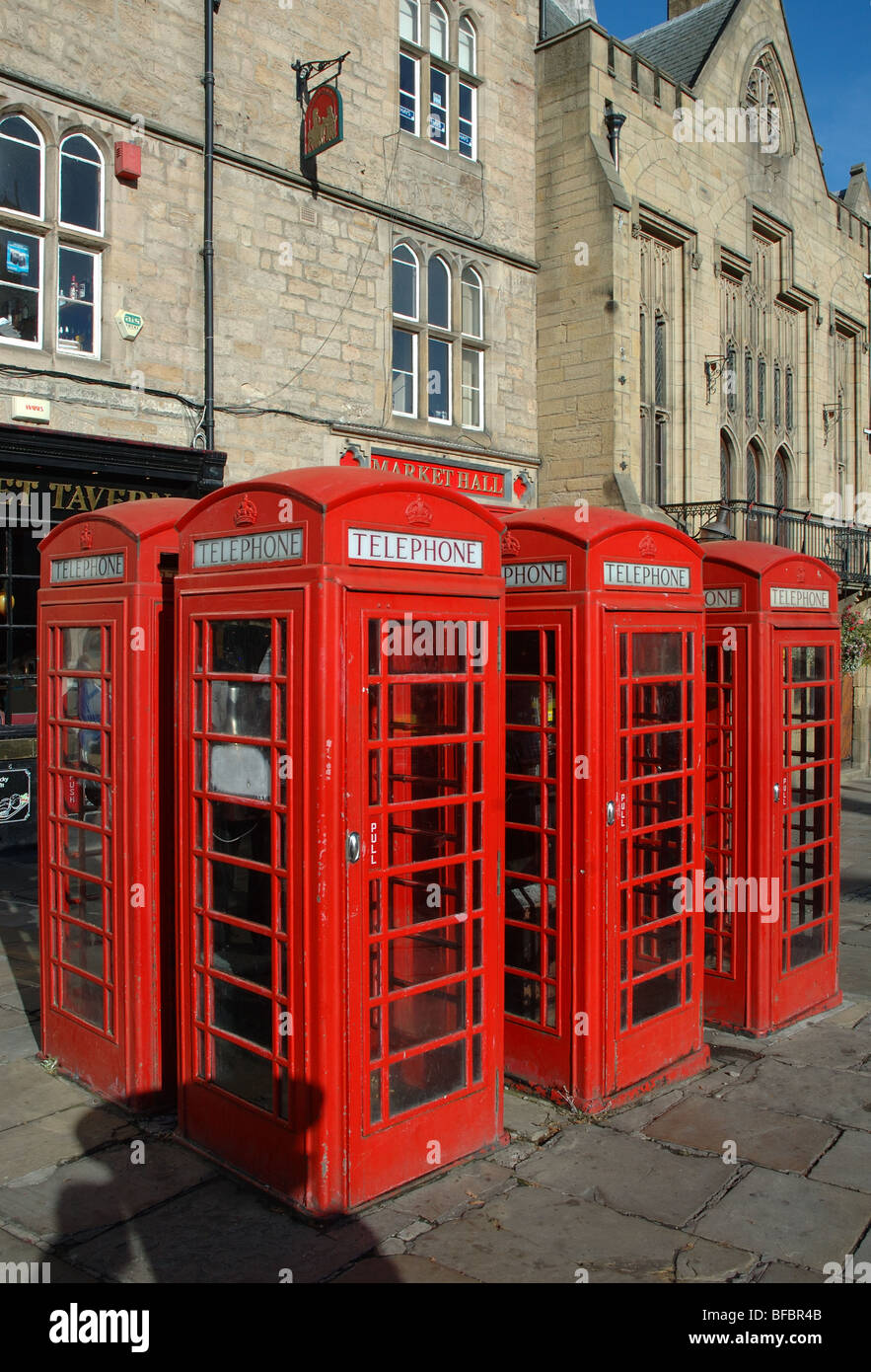 traditional red telephone boxes, Market Place, Durham, England, UK Stock Photo