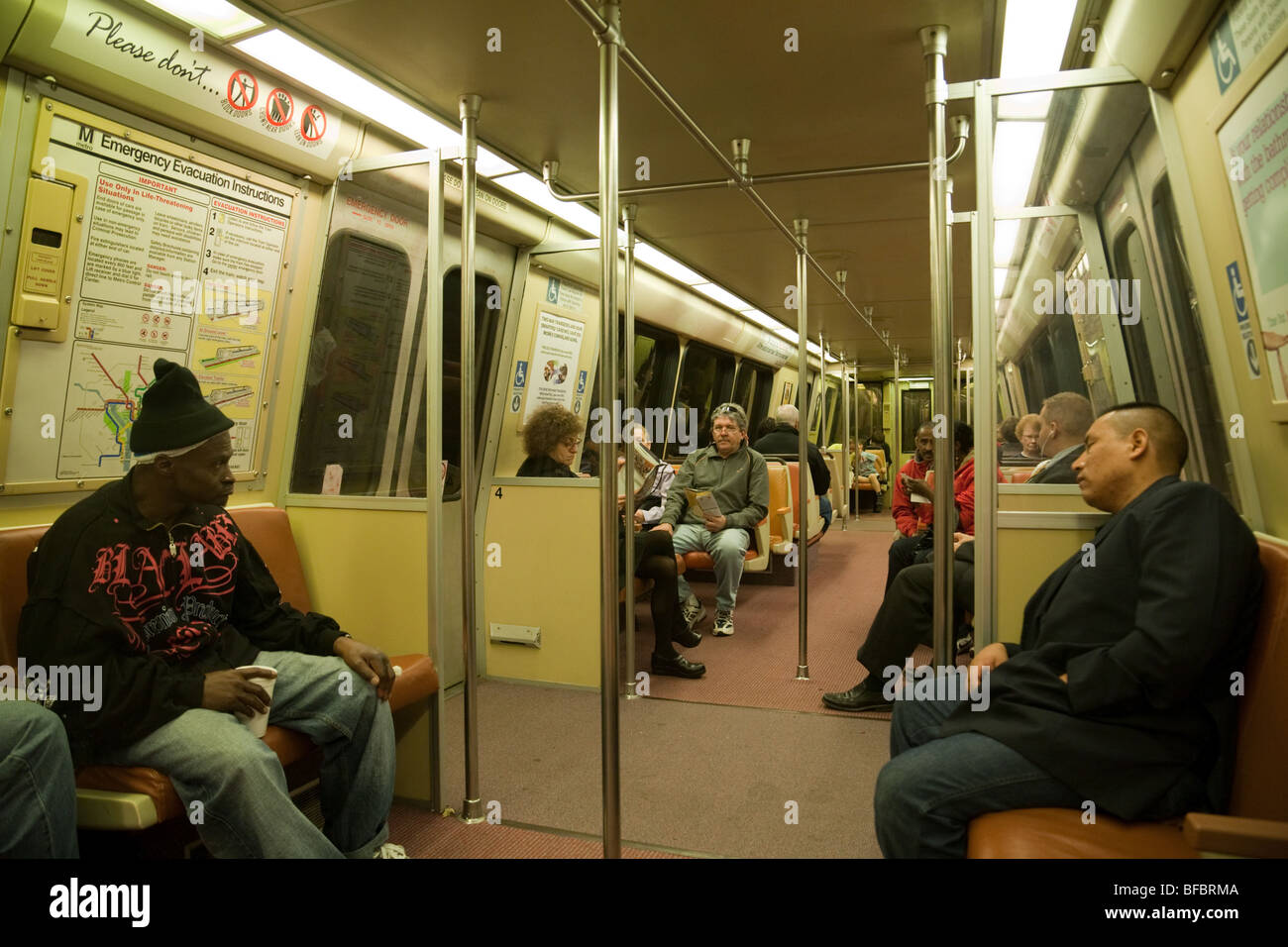 Passengers in a carriage, the metrorail or metro underground rail system, Washington DC USA Stock Photo