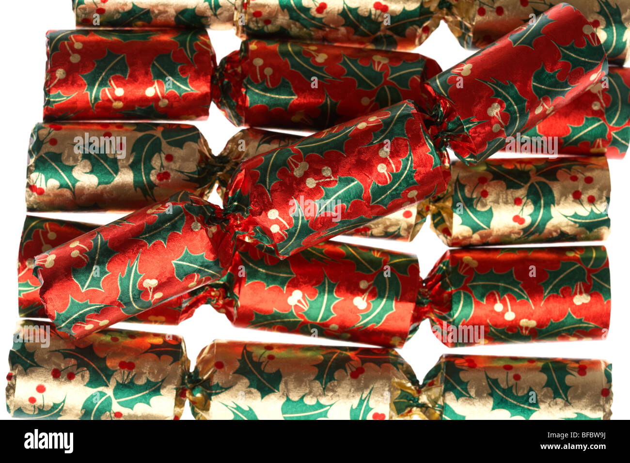 pile of christmas crackers Stock Photo