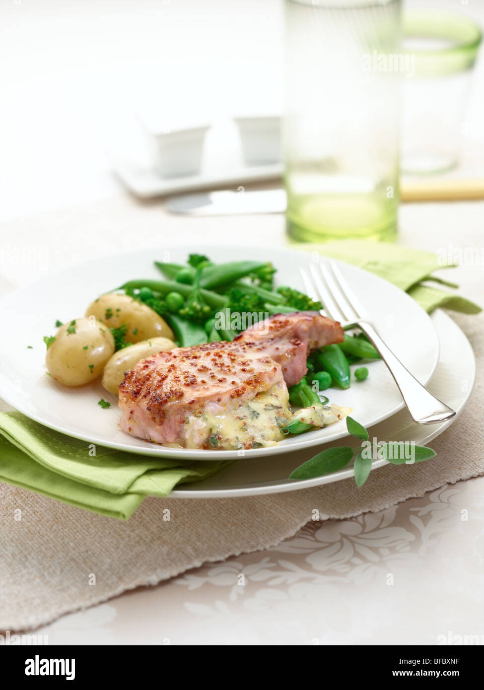 pork chop with honey mustard sauce Stock Photo