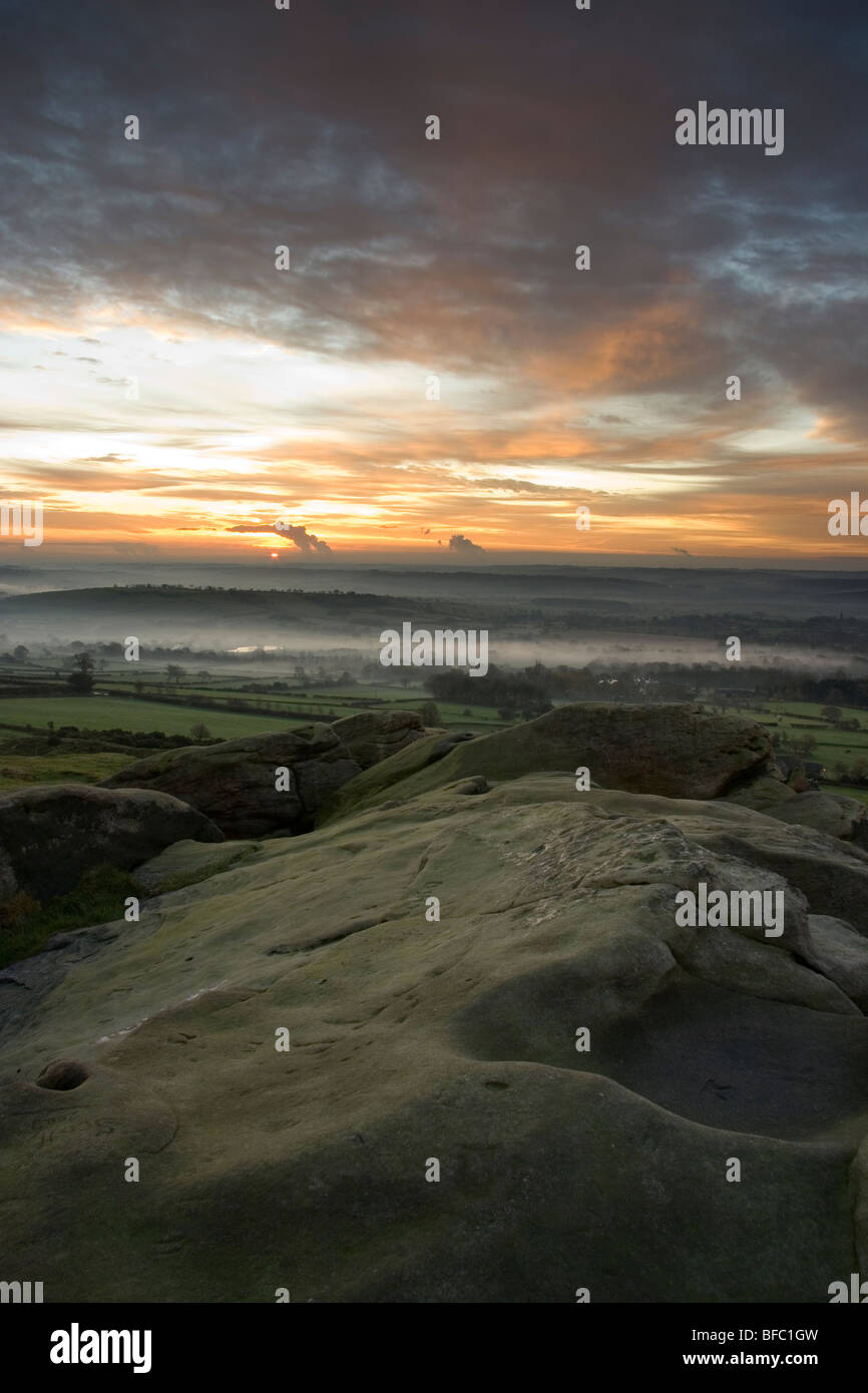 Sunrise at Almscliff Crags, in North Rigton, Near to Harrogate in North Yorkshire, UK Stock Photo