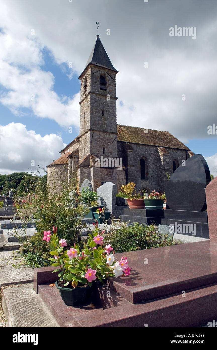 graveyard at Saint-Yon church, Essonne, France Stock Photo