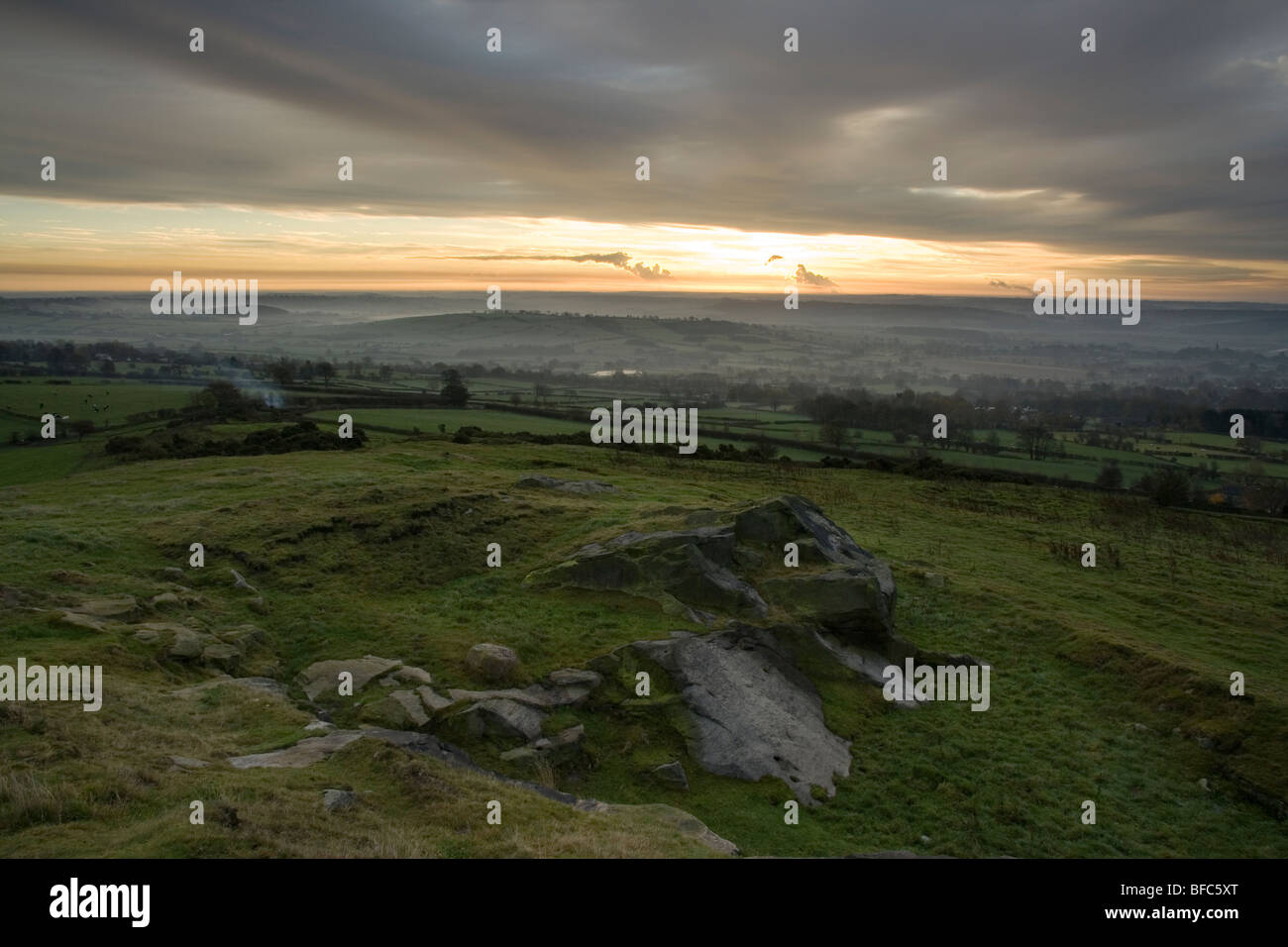 Sunrise at Almscliff Crags, in North Rigton, Near to Harrogate in North Yorkshire, UK Stock Photo