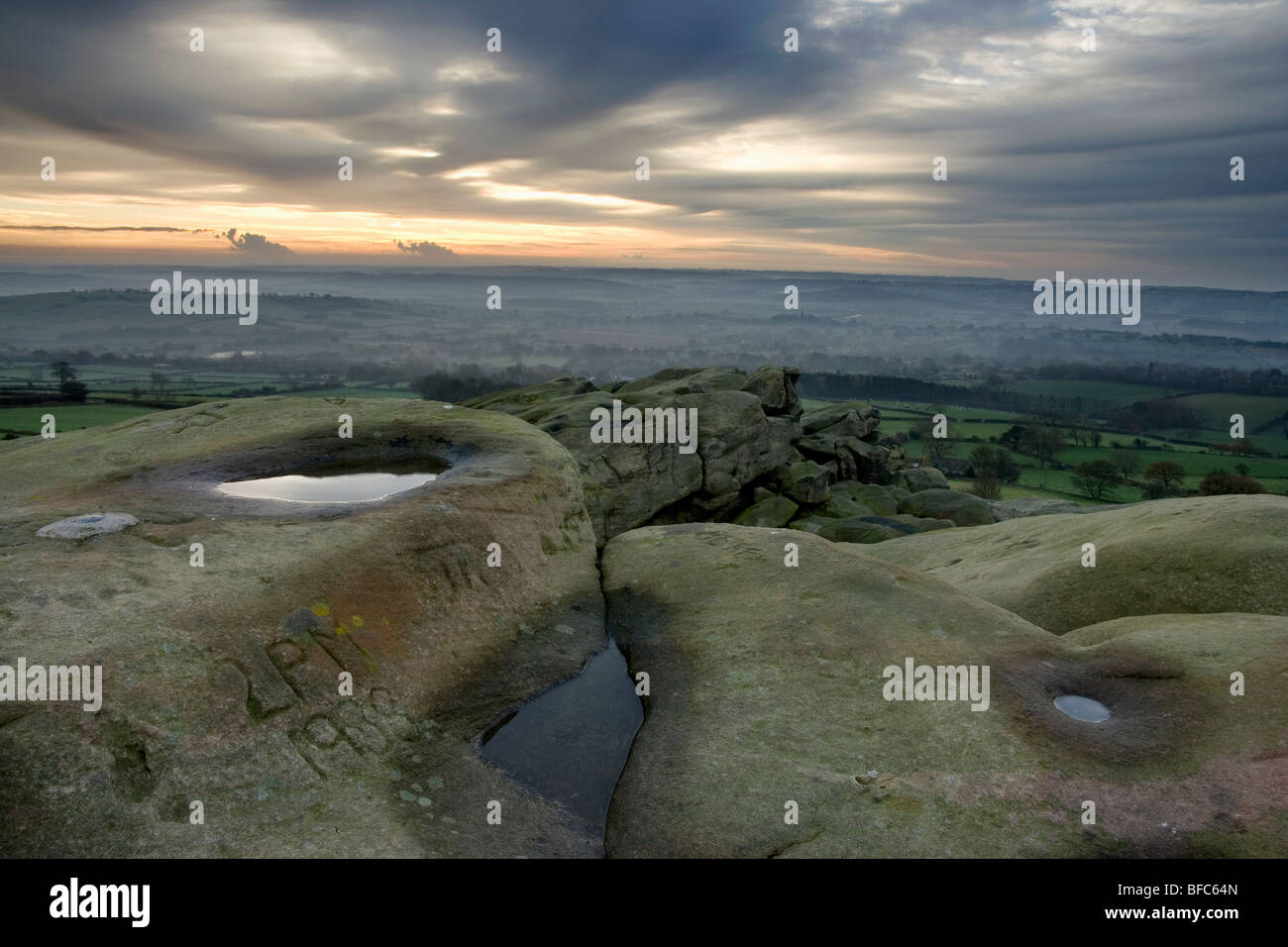 Sunrise at Almscliff Crags, in North Rigton, Near to Harrogate in North Yorkshire, UK Stock Photo