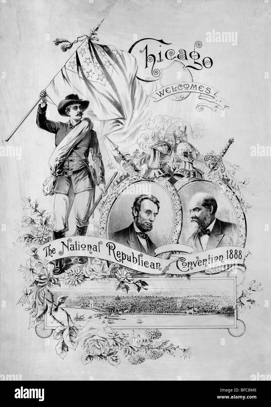 Chicago welcomes the National Republican Convention 1888 - Campaign Poster Stock Photo