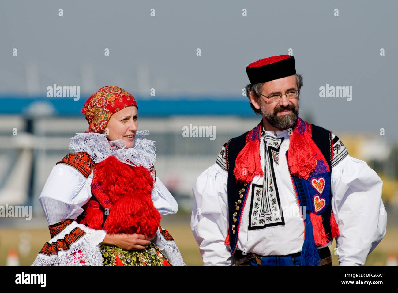 Czechs wearing folk costume wait for the Pope Benedict XVI at the Prague Airport, Czech Republic, 26 September 2009. Stock Photo