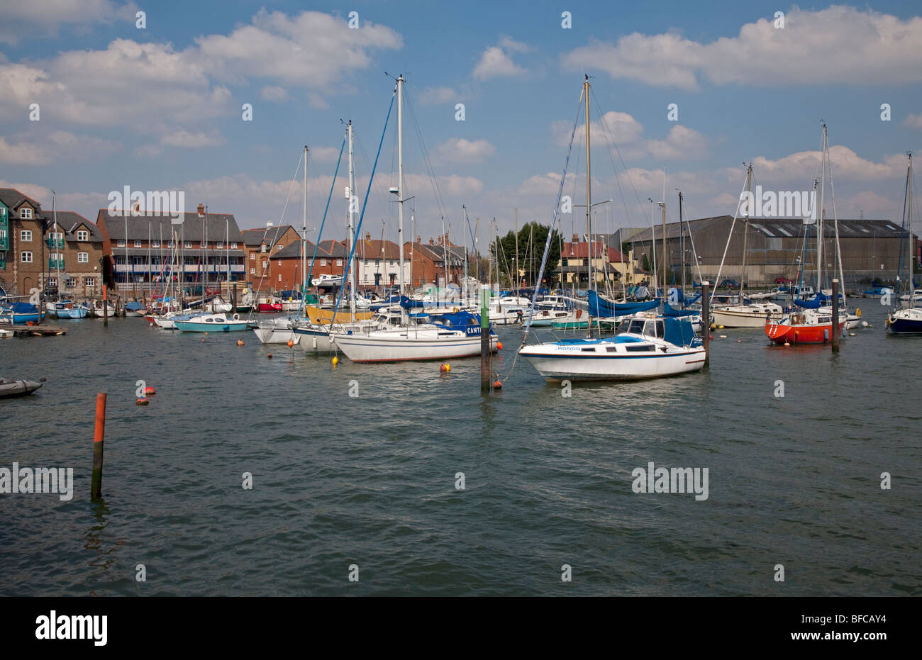 Boats at Eling Tide Mill, Southampton, Hampshire, England Stock Photo