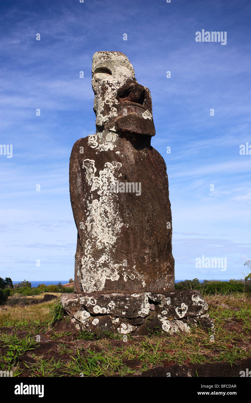 Giant moai statue stand erect in the Ahu Huri a Hurenga, Easter Island ...