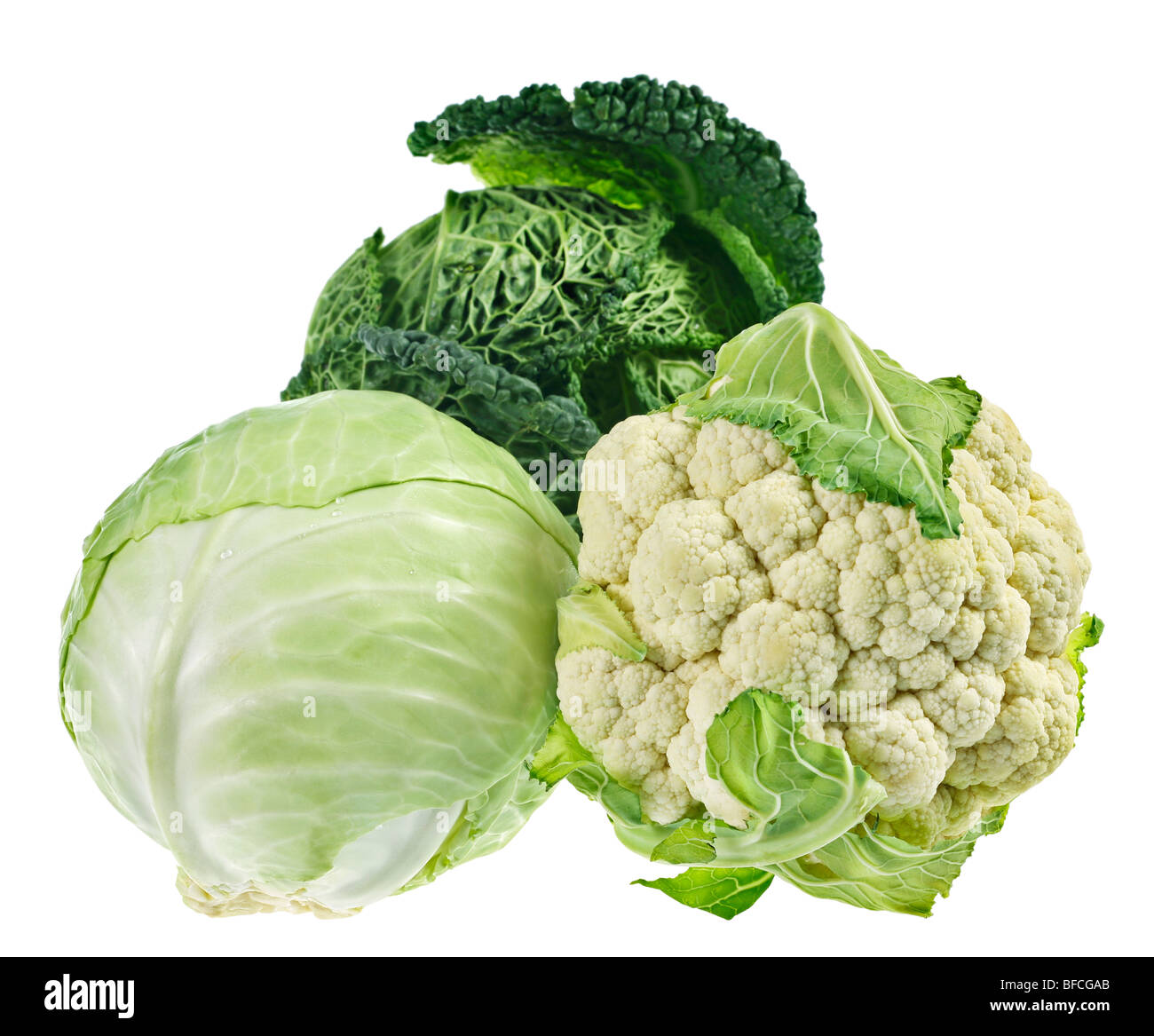 Green cabbage detail on white background Stock Photo