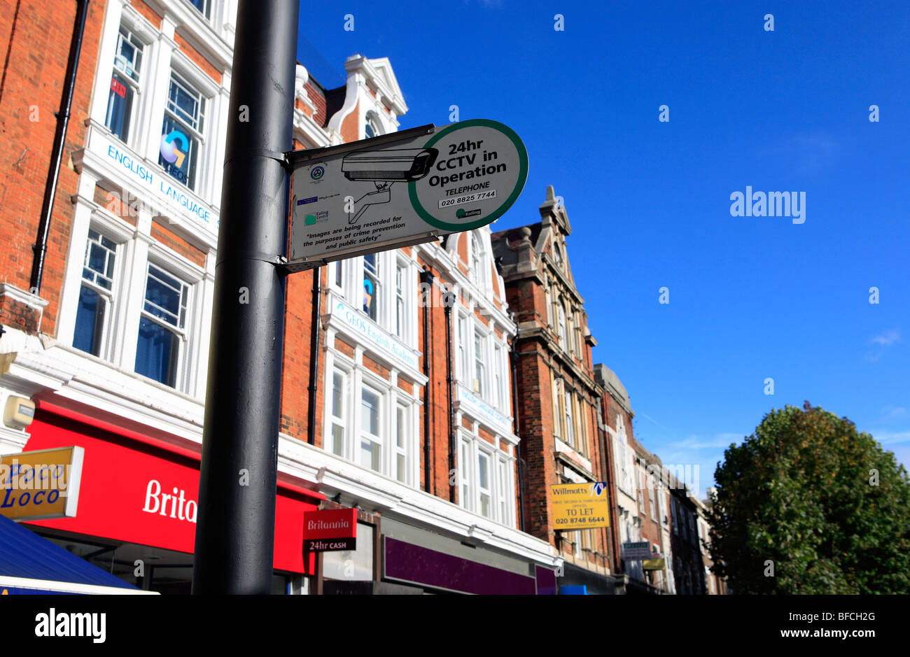 united kingdom west london ealing cctv sign in uxbridge road Stock