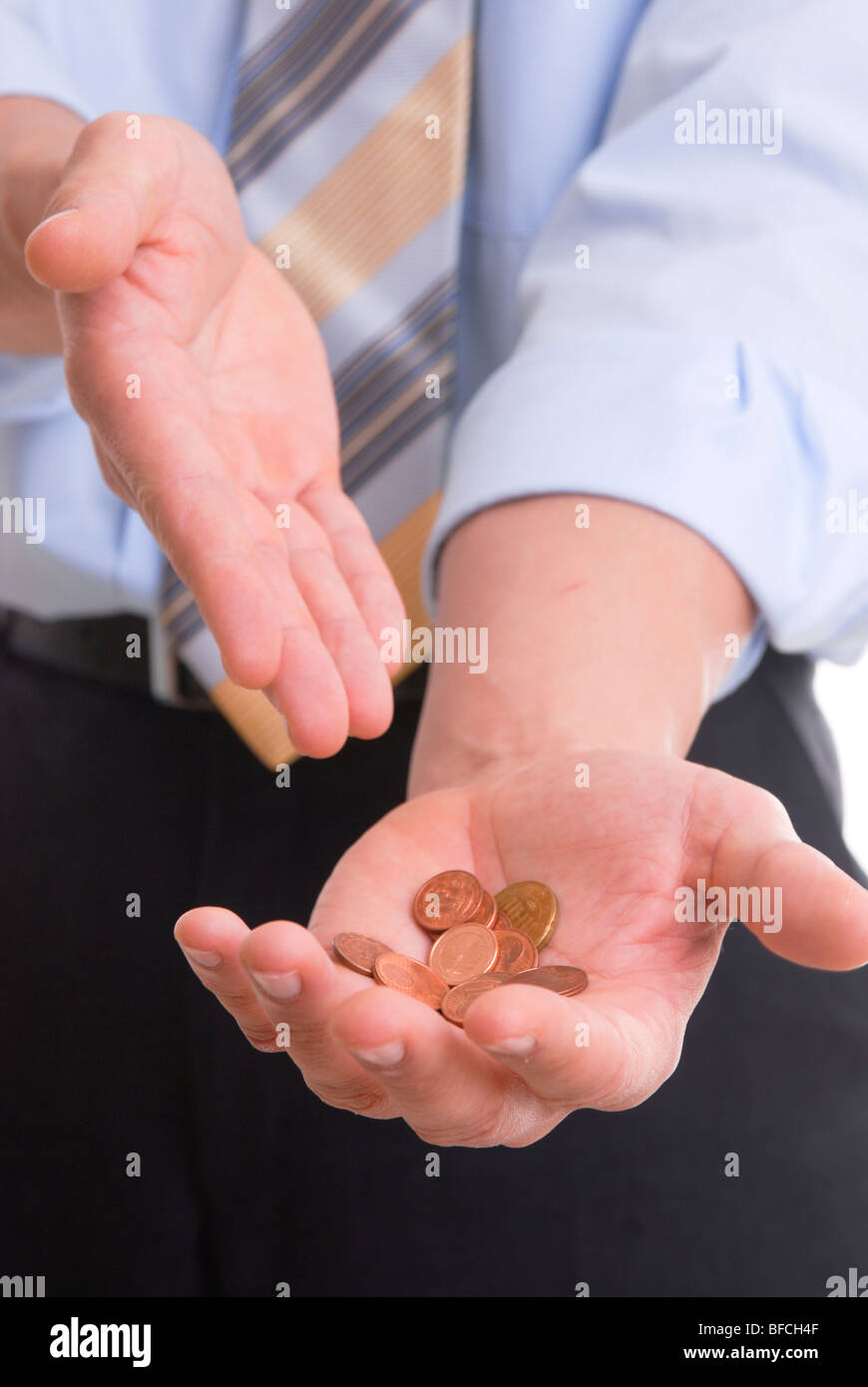 Cents in a hand Stock Photo