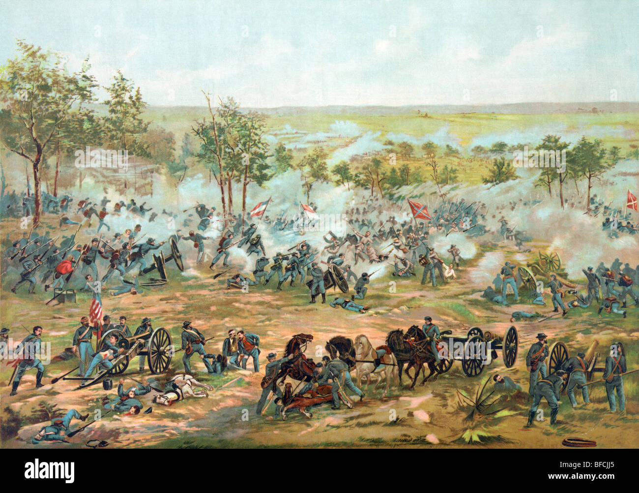 Undated colour print depicting the Battle of Gettysburg (July 1 - 3 1863) during the American Civil War (1861 - 1865). Stock Photo