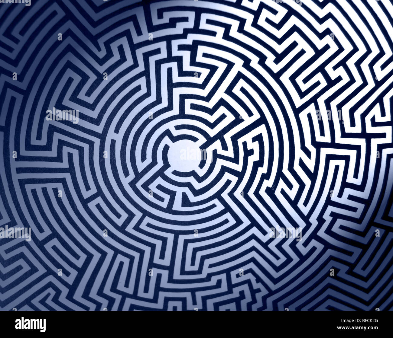 Geometric maze design in blue light Stock Photo
