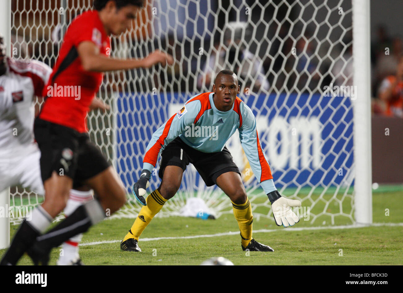 Goalkeeper Glenroy Samuel of Trinidad and Tobago in action during a FIFA U-20 World Cup match against Egypt on September 24, 2009 in Alexandria, Egypt Stock Photo