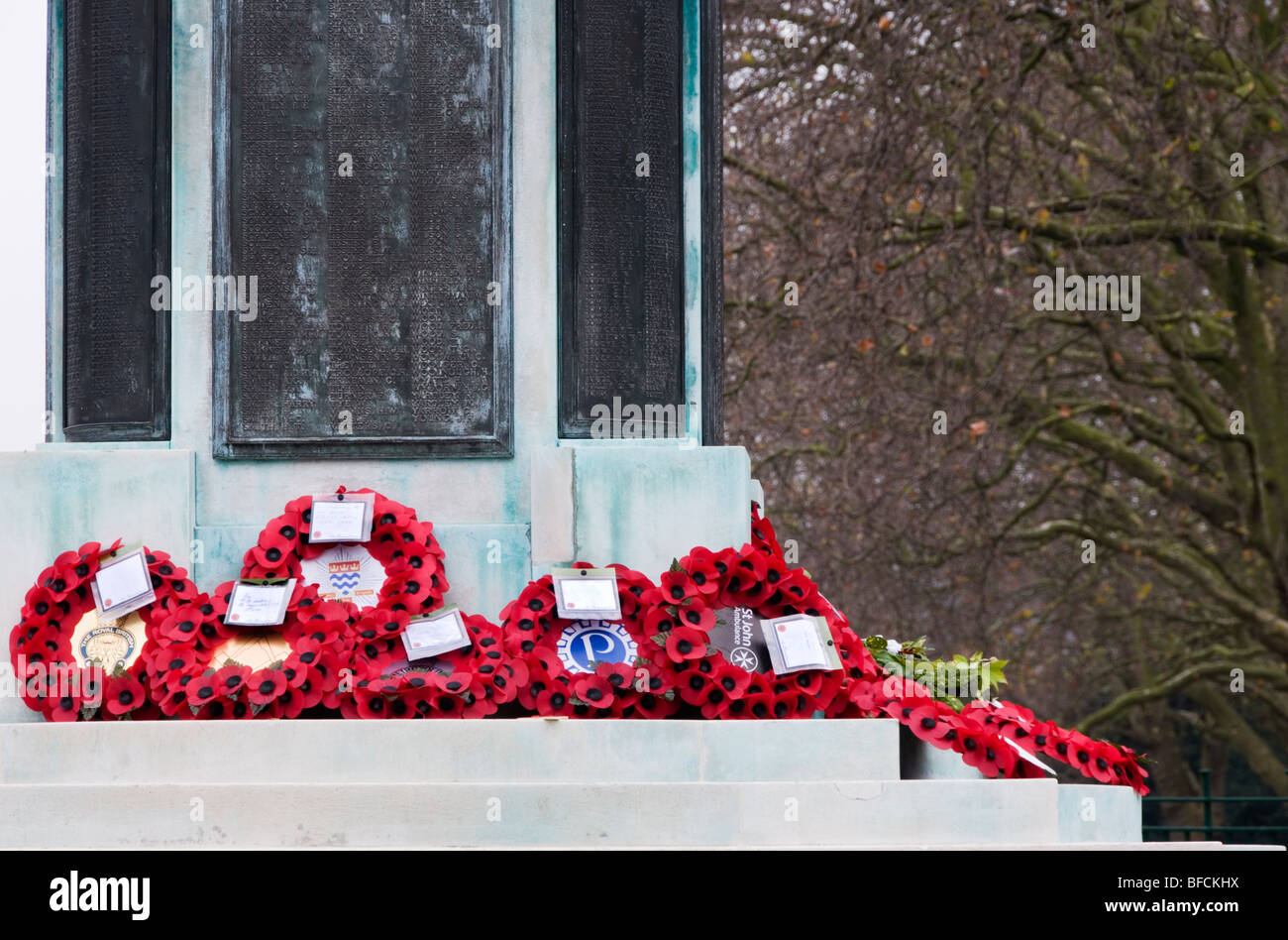 War Memorial at Martin's Hill, Bromley with poppy wreaths for ...